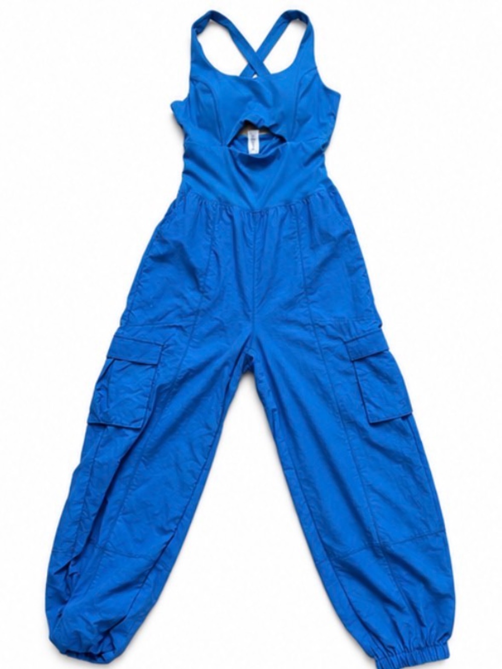 Altar'd State Bright Blue Cargo Jumpsuit with Crossback
